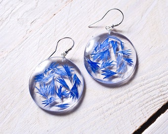 Blue flower earrings - resin & sterling silver