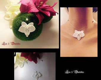 Orchid rhinestone Pearl wedding necklace * 3 lace *.