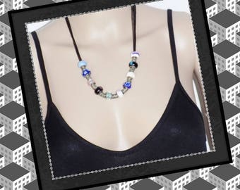 Original necklace "BETAN" beads with glass and silver 20cm long