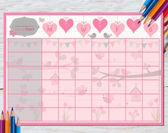 Chore Chart | Girls Chore Chart | Kids Chore Chart | Reward Chart | Bird | Butterfly | DIGITAL | Printable