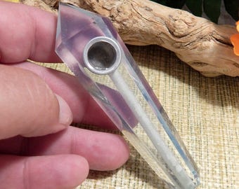 Pretty 3 15/16" Opalite Smoking Pipe Supplies Jewelry Crafts Healing Stone Necklace Reiki aura quartz wicca Metaphysical Occult altar
