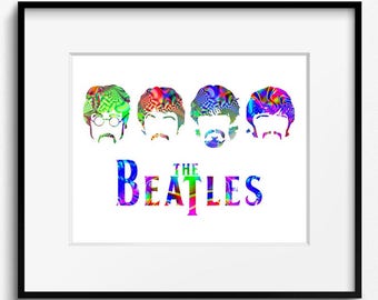 The Beatles Psychedelic Watercolor Art Print (P2012) John Lennon, Paul McCartney, George Harrison, Ringo Starr, Music, Pop Art