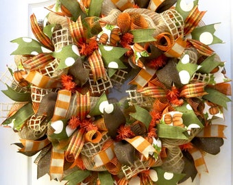 Fall Wreaths for Front Door, Fall Wreath, Fall deco mesh wreath, Autumn Wreath, Door Wreath, Fall Decoration, Autumn, Thanksgiving Wreath