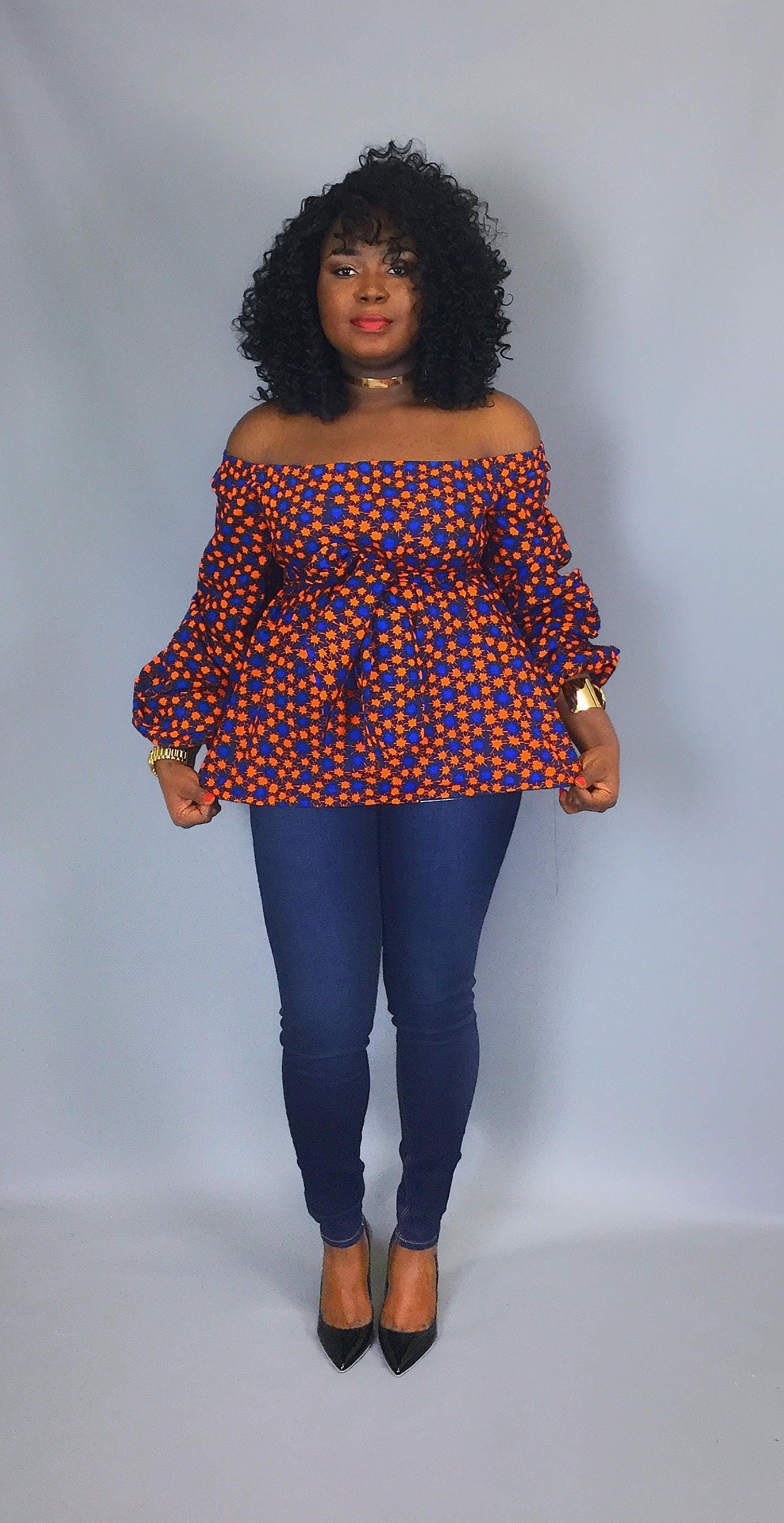 African print off shoulder top with sash African