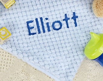Embroidered Fleece Baby Blanket, Embroidered Name Blue Baby Blanket, Personalized Blue Baby Blanket