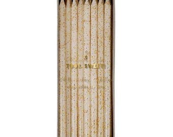 Birthday Candles Gold Glitter | Tall Birthday Candles | Skinny Birthday Candles | Gold Glitter Candles | Toot Sweet Candles | Gold Sparkle