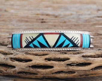 native american jewelry,turquoise jewelry,zuni jewelry,zuni,zuni bracelet,turquoise bracelet,turquoise,bracelet,Zuni Silver & Inlay Bracelet