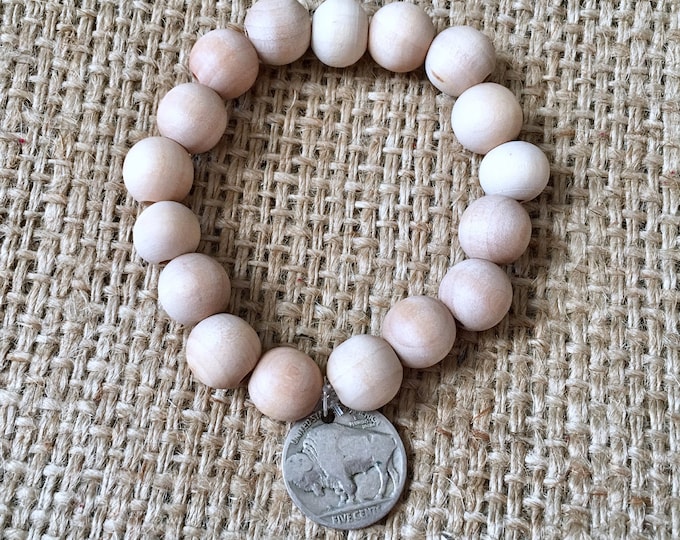 Wood Coin Bracelet, Buffalo Nickel Bracelet, Buffalo Bracelet, Nickel Bracelet, Boho Coin Bracelet, Eco Wood Bracelet, Boho Coin Bracelet