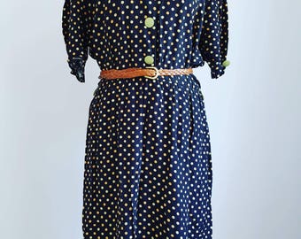 Vintage dress size UK 14 Navy with polka dots - Summer dress