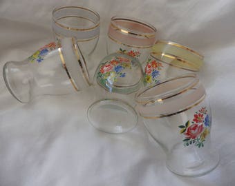 Set of Six Shot Glasses with Floral Design and Gilding