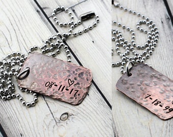 Men's Personalized Double Sided Dog Tag Necklace - Rustic Dog Tag Jewelry for Men - Hand Stamped Personalized Necklace for Men