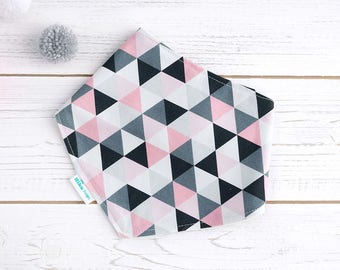 Bandana Bib - Baby Girl - Organic Bamboo - Pastel Dribble Bib - Geometric Baby Bib - Modern Baby - Pink and Grey - Toddler Bib - UK Seller