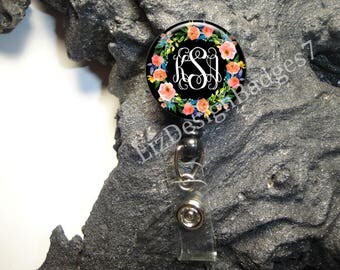 Personalized Badge Reel, Monogram Retractable Badge Holder,Monogram Badge Reel,Doctor Badge Reel,Nurse Badge Reels,Floral Badge Reel A315