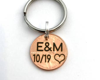 Anniversary Gift - Lucky Penny - Gift for Boyfriend - Custom Penny - Penny Keychain - 1st Anniversary - Custom Keychain - Personalized