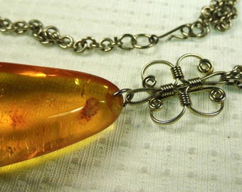 old vintage retro antique Baltic Amber stone pendant necklace locket authentic natural genuine honey transparent color FREE SHIPPING 1502