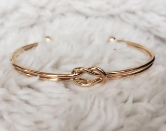 Adjustable Bangle Knot Bracelet / Gold Love Knot / Double Knot Bangle Charm Bracelet / BR12