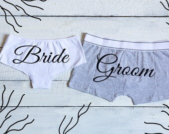 Bride and Groom Set, Bride Groom Underwear, Mr Mrs Undies, Bride panties, Groom Boxers, Wedding Lingerie, Couples Underwear, Wedding Undies
