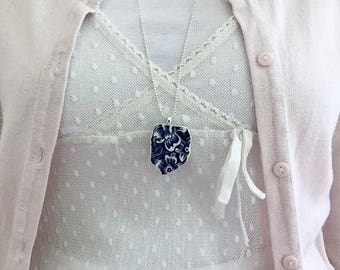 blue necklace, dainty necklace, gift woman, long necklace, blue pendant, ballchain necklace, silver colored