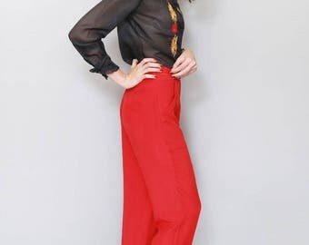 Vintage 1970's Beyond Vintage Silk Red Wide Leg Trousers