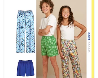 Sewing Pattern for Boys' & Girls Sleep Pants and Shorts, Kwik Sew Pattern 3589, Kwik Start, Learn-to-Sew Pattern, Childs Sleep Pants -Shorts