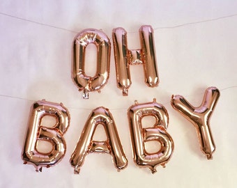 Rose Gold Mylar Letter Balloons "Oh Baby" Balloon Rose Gold Letter Balloons Baby Shower Gender Reveal Party Rose Gold Decorations