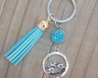 Jeep Keychain, Offroad Keychain, Jeep Wrangler Tassle Druzy Keychain, Country Girl Keychain