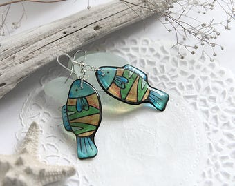 Funky fish earrings Seaside jewelry Summertime earrings Exotic earrings for girl gift Halloween earrings Colorful jewelry Summer women gift