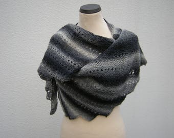 Shawl, wrap, hand knit, shawl, scarf, gray, grey