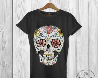 Sugar skull graphic tee, Day of the dead tshirt, Fairtrade tshirt, unisex shirts, Vegan tshirt, Eco friendly clothing, Organic tshirt