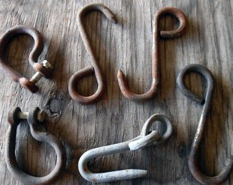 6 Heavy Duty Hooks, S Hooks, Heavy Metal, Wood Shop, Industrial Salvage, Large Metal Farm Hooks, Woodworking Shop, Tool Supplies, #11-5