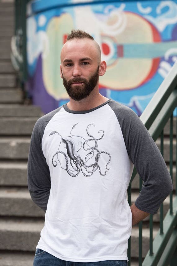 Giant squid baseball tee