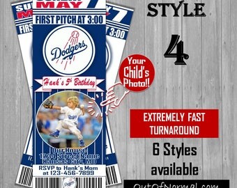 LA Los Angeles Dodgers Baseball Themed Birthday Invitation Tickets with photo - Birthday Invitations -Personalized - 6 styles! 2017
