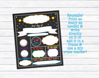 Reusable First Day of School Sign, Back to School Printable, First Day of School Print, Kindergarten, Good for any Grade, Instant Download