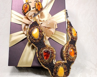 amber necklace statement jewelry big necklace orange necklace brown jewelry anniversary gift wife OOAK necklace special gift sterling BJ6