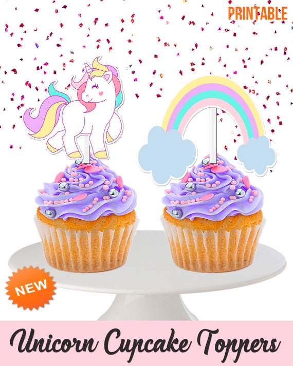 Printable Unicorn Cupcake Toppers Double sided Unicorn