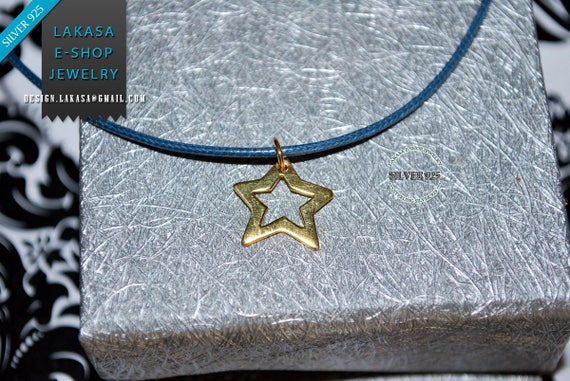 Star Necklace Sterling Silver Gold plated Handmade Jewelry Gifts for her Woman Girl Birthday Girlfriend Anniversary Greek Art Blue Sky Dream