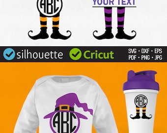 Witch Hat Svg Halloween Monogram Svg Cuttable files Witch Legs Svg Halloween Frame Vinyl Decal Files Cricut downloads Dxf Silhouette clipart