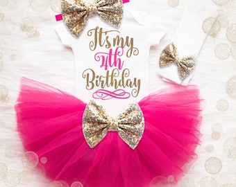 4th Birthday Shirt Girl | 4th Birthday Outfit Girl | Pink And Gold Birthday Outfit | 4th Birthday Tutu Set | Girl 4th Birthday Tutu Set
