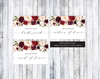 Will You Be My Bridesmaid, Bridesmaid card printable,Will you be my bridesmaid card,Bridesmaid Gift, Bridesmaid Proposal, Marsala bridesmaid