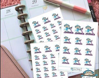 Blue Monkey Gym Day Planner Stickers - Treadmill Sticker, Running Sticker, Get Fit Sticker, Work Out Stickers - Planner Decoration (MM031)