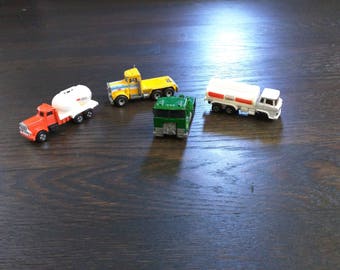 Vintage hot wheels toy trucks, die cast toys, vintage trucks, Sunshine Trukin, Exxon Mobile, GS36, Matchbox Peterbilt PACE, Lot of Trucks
