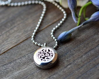 Petite Stainless Steel Essential Oil Diffuser Necklace//20mm//Aromatherapy// With a Choice of Essential Oil (12 Variety)