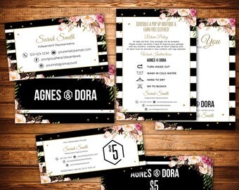 Agnes&Dora Marketing Kit, 3 Items Package, Black Stripes, Thanks Card Business Card Certificate, Small Business Starter Pack Set K25X02