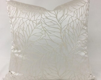 Pillow Cover - Elegant Pillow- Modern Pillow - Transitional Pillow - Cream Pillow -Silver Pillow- Leaf Design Pillow - Lined - Zippered