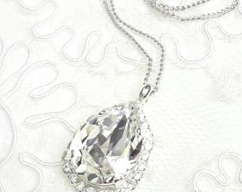 Crystal bridal pendant necklace Drop pendant Wedding crystal necklace Crystal jewelry Bridal Swarovski crystal pendant Crystal pear pendant