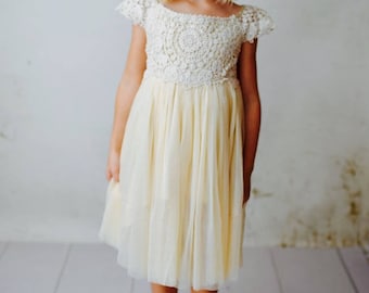 Flower Girl Dress, Flower Girl Lace Dress, Rustic Flower Girl, Vintage Flower Girl, Boho Flower Girl, Ivory Flower Girl Dress, Flower Girl