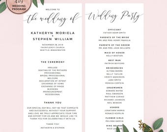 Elegant Wedding Programs Template Download, Printable Editable Calligraphy Wedding Program, A4 & US Letter Wedding Program Instant Download