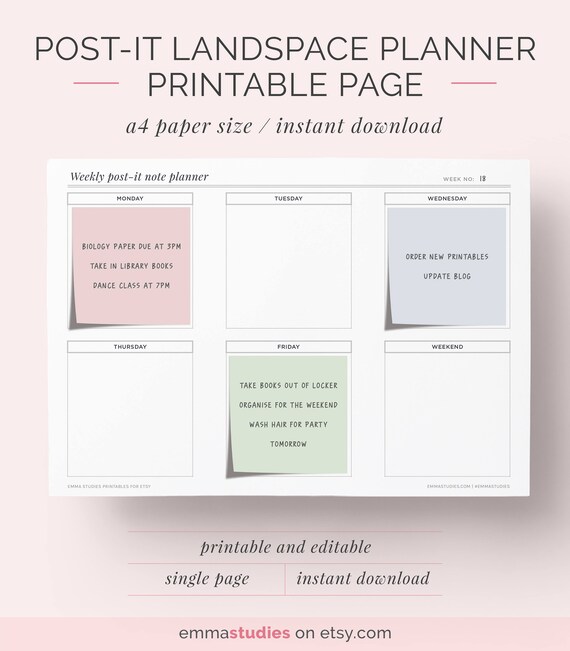 Post It Note Weekly Planner