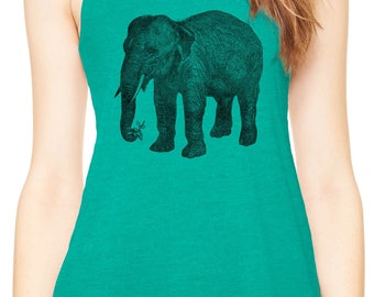 Austin Ink Apparel Wise Elephant and Flower Womens Flowy Racerback Tank Top