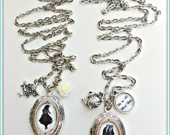 Alice in wonderland oval locket, We're all mad here locket, Silver oval locket, Mad hatter necklace, Alice in wonderland jewelry